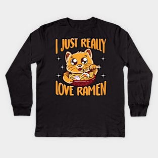 Cute & Funny I Just Really Love Ramen Anime Cat Kids Long Sleeve T-Shirt